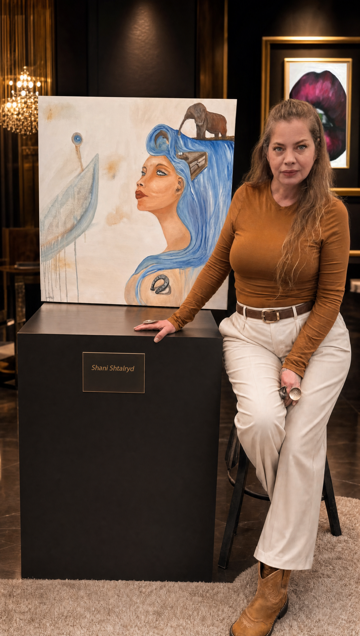 Shani Shtalryd with one of her original paintings, The Treasure Box